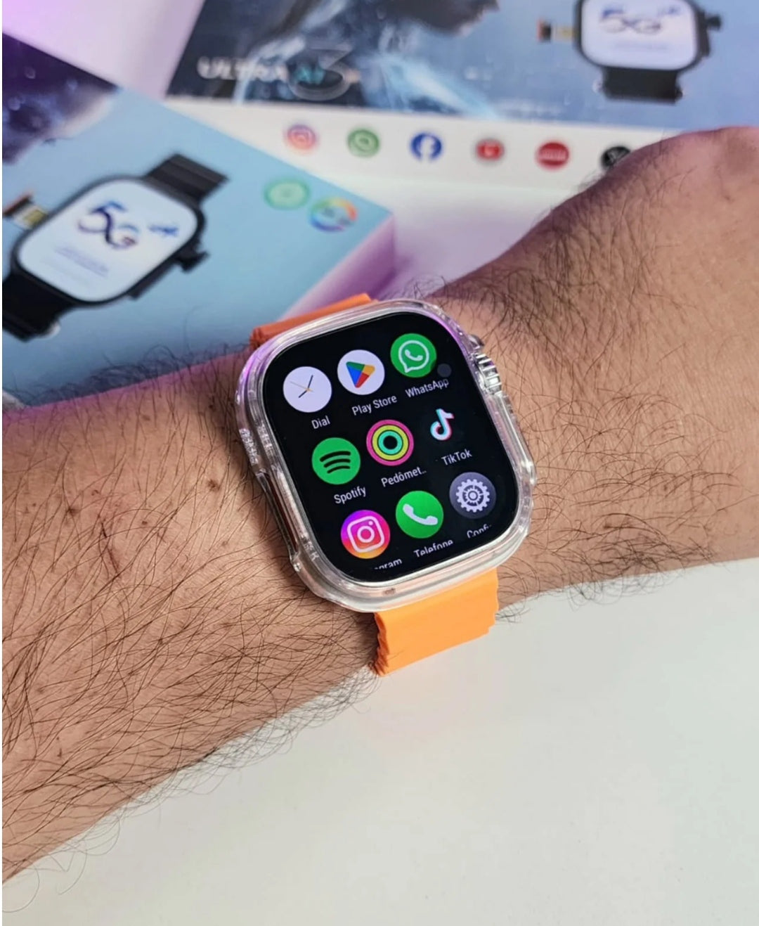 Smartwatch 5g  - 7 Pulseiras - Capa de proteção + Fone Bluetooth